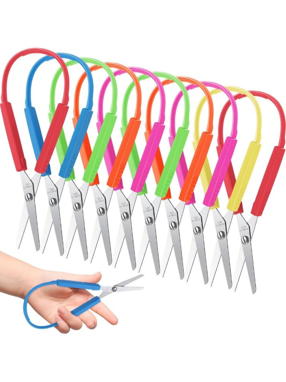 10 Pcs Self-Opening Loop Scissors for Kids - Safe 5.5" Crafting Tools